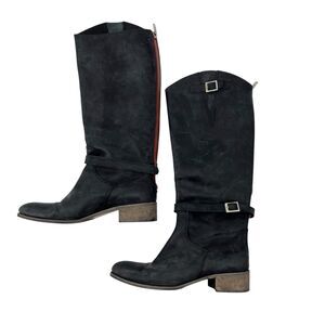 Charles David Womens 9 Boots Matte Black Moto Riding Zip Back Made Italy